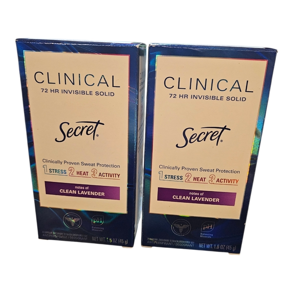 Bundle Two Boxes Secret Clinical Strength Solid Deoderant 1.6 oz Clean Lavender